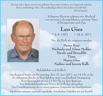 Traueranzeige von Leo Gies 