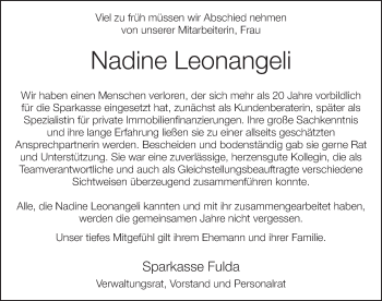 Traueranzeige von Nadine Leonangeli 