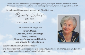 Traueranzeige von Renate Schlei 