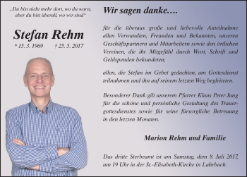 Traueranzeige von Stefan Rehm 