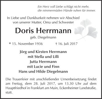 Traueranzeige von Doris Herrmann 
