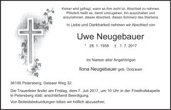Traueranzeige von Uwe Neugebauer 