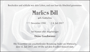 Traueranzeige von Marlies Bill 