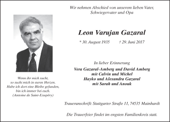 Traueranzeige von Leon Varujan Gazaral 