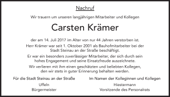 Traueranzeige von Carsten Krämer 