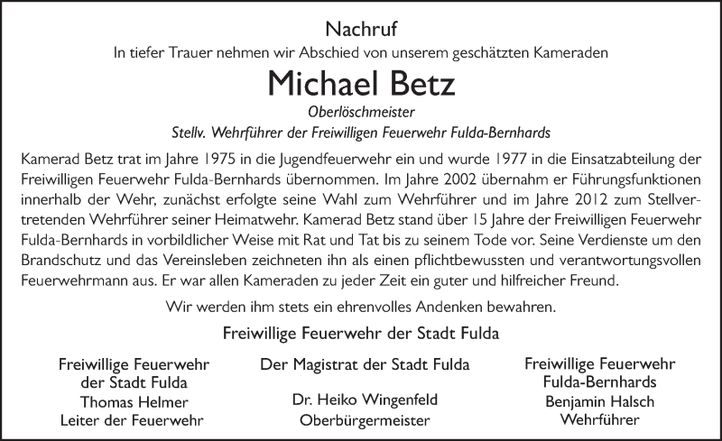  Traueranzeige für Michael Betz vom 10.07.2017 aus 