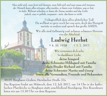 Traueranzeige von Ludwig Herbst 