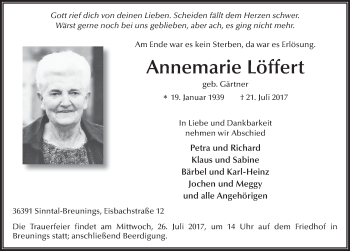 Traueranzeige von Annemarie Löffert 