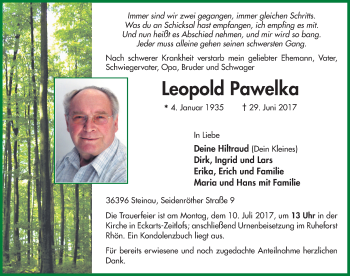 Traueranzeige von Leopold Pawelka 