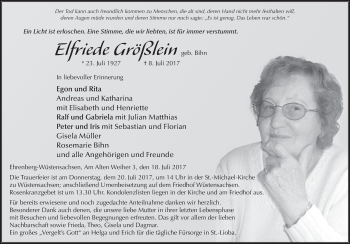 Traueranzeige von Elfriede Größlein 
