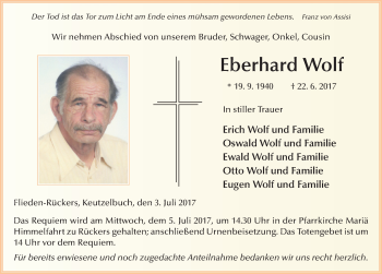Traueranzeige von Eberhard Wolf 