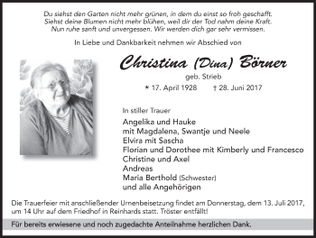 Traueranzeige von Christina Börner 