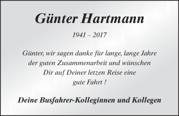 Traueranzeige von Günter Hartmann 