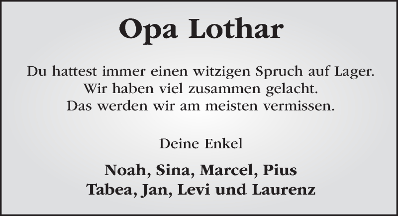  Traueranzeige für Lothar Wehner vom 12.07.2017 aus 