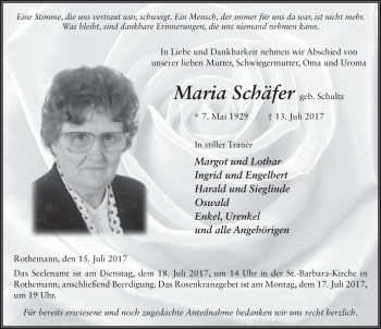 Traueranzeige von Maria Schäfer 