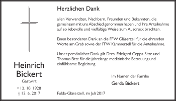 Traueranzeige von Heinrich Bickert 