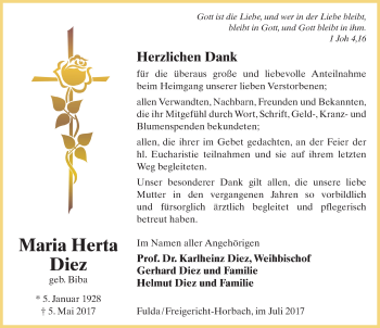 Traueranzeige von Maria Herta Diez 