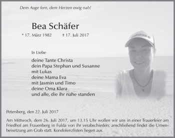 Traueranzeige von Bea Schäfer 