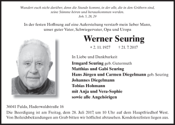 Traueranzeige von Werner Seuring 