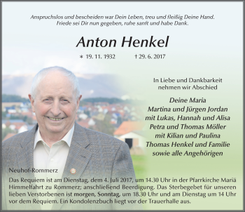 Traueranzeige von Anton Henkel 
