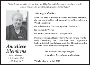 Traueranzeige von Anneliese Kleinhens 