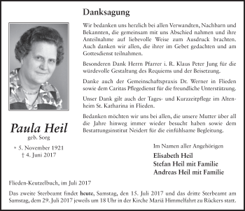 Traueranzeige von Paula Heil 