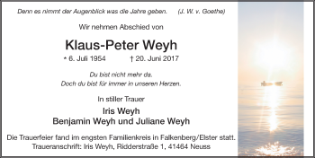 Traueranzeige von Klaus-Peter Weyh 
