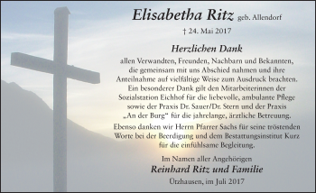 Traueranzeige von Elisabetha Ritz 