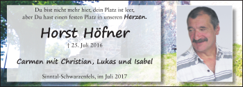 Traueranzeige von Horst Höfner 