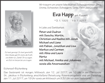 Traueranzeige von Eva Happ 