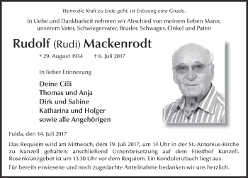 Traueranzeige von Rudolf Mackenrodt 