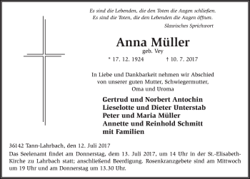 Traueranzeige von Anna Müller 