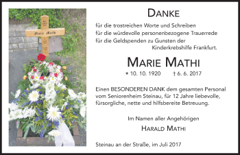 Traueranzeige von Marie Mathi 