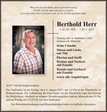 Traueranzeige von Berthold Herr 