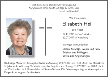 Traueranzeige von Elisabeth Heil 