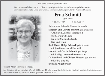 Traueranzeige von Erna Schmitt 