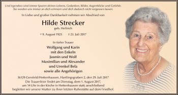 Traueranzeige von Hilde Strecker 
