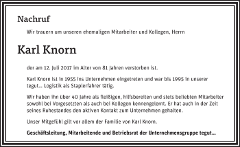 Traueranzeige von Karl Knorn 