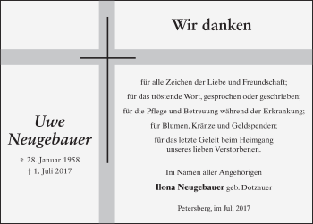 Traueranzeige von Uwe Neugebauer 