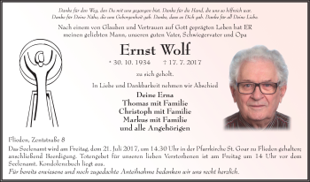 Traueranzeige von Ernst Wolf 