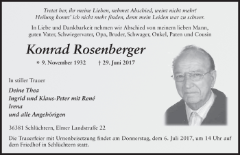 Traueranzeige von Konrad Rosenberger 