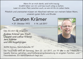 Traueranzeige von Carsten Krämer 