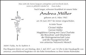 Traueranzeige von Andrea Müller 