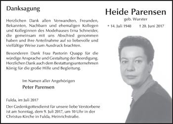 Traueranzeige von Heide Parensen 