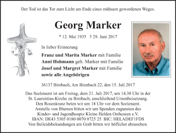 Traueranzeige von Georg Marker 