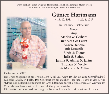 Traueranzeige von Günter Hartmann 