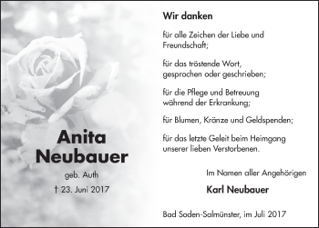 Traueranzeige von Anita Neubauer 