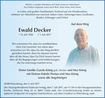 Traueranzeige von Ewald Decker 