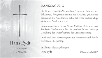 Traueranzeige von Hans Eydt 