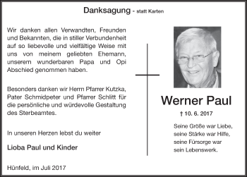 Traueranzeige von Werner Paul 